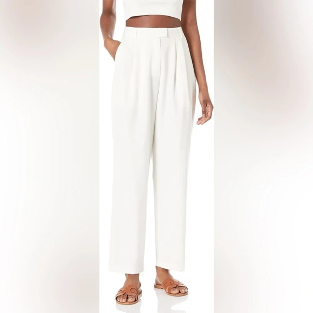 Ivory Pleated High Waist Straight Trousers - Picture 4 of 16
